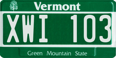 VT license plate XWI103