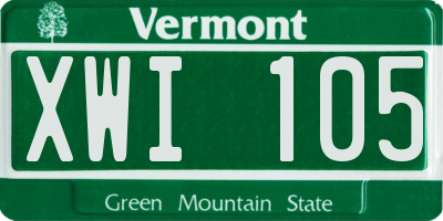 VT license plate XWI105