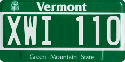 VT license plate XWI110