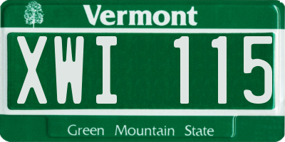 VT license plate XWI115