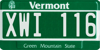 VT license plate XWI116