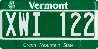 VT license plate XWI122