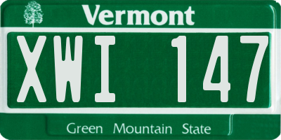 VT license plate XWI147