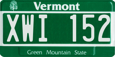 VT license plate XWI152