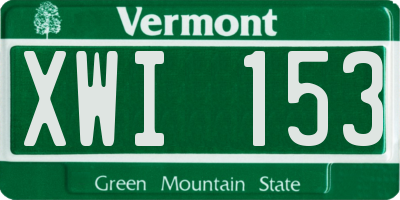 VT license plate XWI153