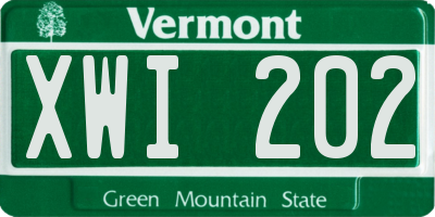 VT license plate XWI202