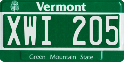 VT license plate XWI205