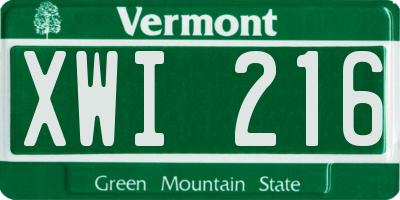 VT license plate XWI216