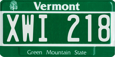 VT license plate XWI218