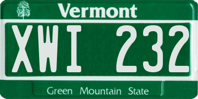 VT license plate XWI232