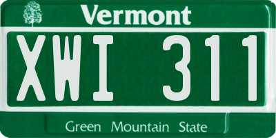 VT license plate XWI311