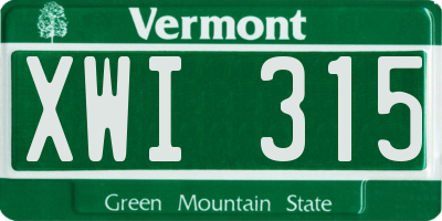 VT license plate XWI315