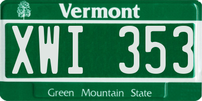 VT license plate XWI353