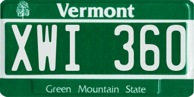 VT license plate XWI360