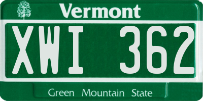 VT license plate XWI362