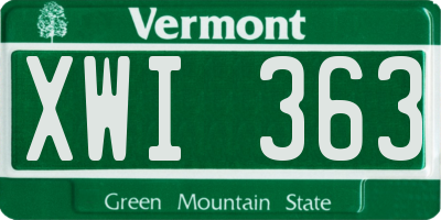 VT license plate XWI363