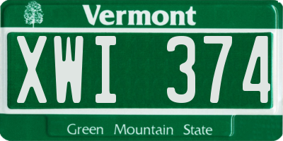 VT license plate XWI374
