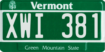 VT license plate XWI381