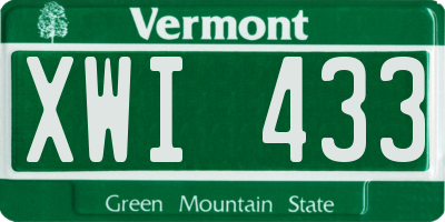 VT license plate XWI433