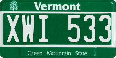 VT license plate XWI533