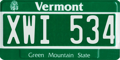 VT license plate XWI534