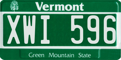 VT license plate XWI596