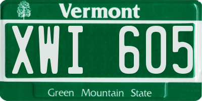 VT license plate XWI605