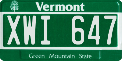 VT license plate XWI647