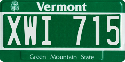 VT license plate XWI715