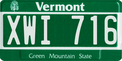 VT license plate XWI716