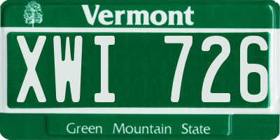 VT license plate XWI726