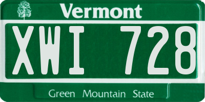 VT license plate XWI728