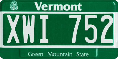VT license plate XWI752