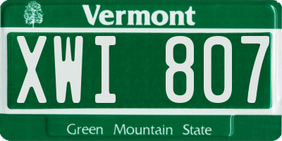 VT license plate XWI807