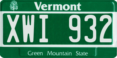 VT license plate XWI932