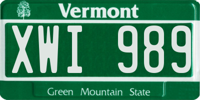 VT license plate XWI989