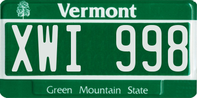 VT license plate XWI998