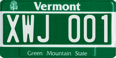 VT license plate XWJ001