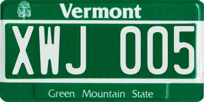 VT license plate XWJ005