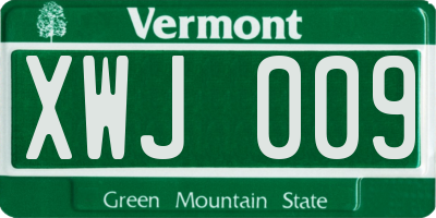 VT license plate XWJ009