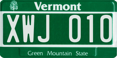 VT license plate XWJ010