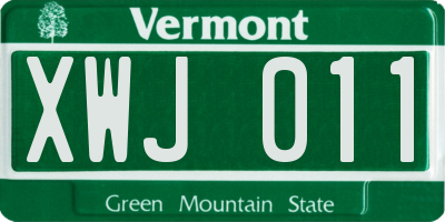 VT license plate XWJ011