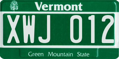 VT license plate XWJ012