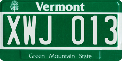 VT license plate XWJ013