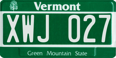 VT license plate XWJ027