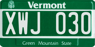 VT license plate XWJ030