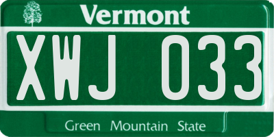 VT license plate XWJ033