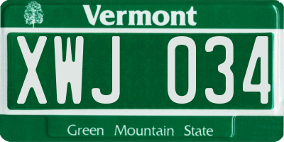 VT license plate XWJ034