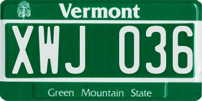 VT license plate XWJ036