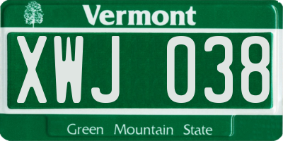 VT license plate XWJ038